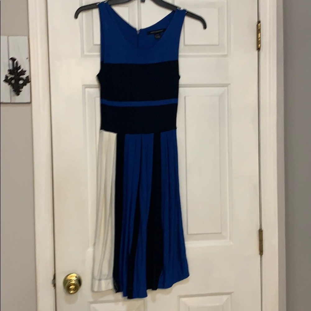 Beautiful navy, cream, and cobalt blue dress